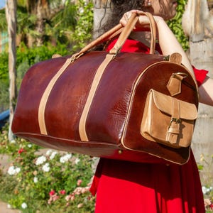Handmade Moroccan Leather Travel Bag – Traditional Tanned Duffle, Original  Dark Brown Leather Bag Gift for Him or Her