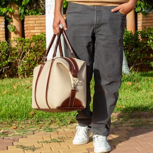 Handmade Waxed Canvas and Leather Weekender Travel Bag Unisex Carry-On, Nomad Utility Weekender – Waxed Canvas & Leather Travel Bag