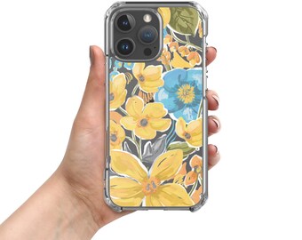 Yellow Blue Floral Clear Case for iPhone