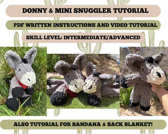Donny/Dakota Donkey Snuggler AND MINI | Finger Knit | PDF & Video Tutorial |