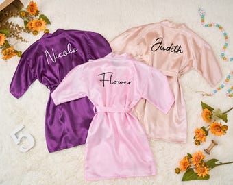 Bata de satén personalizada para niñas, batas para bebés, vestido de niña de las flores, bata de satén para propuesta de matrimonio a niña de las flores, mini bata de novia, regalo para niña de las flores, recuerdo de fiesta de cumpleaños
