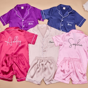 Personalized Kids Pajamas,Kids Personalised Satin PJ&#39;s,Silk Satin Name Pyjama,Slumber Party PJ&#39;s,Flower Girl Gifts,Junior Bridesmaid Robe