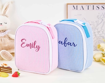 Seersucker-lunchtas voor kinderen, lunchtas, lunchbox, kinderlunchtas met monogram, geïsoleerde lunchtas, lunchtas met naam, terug naar school cadeau