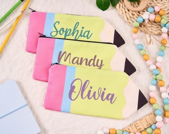Estojo de lápis personalizado para crianças, estojo com nome personalizado, estojo fofo para a volta às aulas, presente de agradecimento ao professor, presentes de aniversário