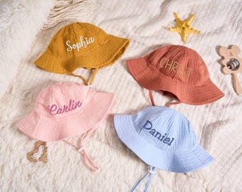 Custom Name Baby Hat,Embroidered Beach Hat for Baby,Personalized Bucket Hat,Baby Sun Hat,Cotton Beach Sun Hat,Baby Shower Gift,Girls Sun Hat