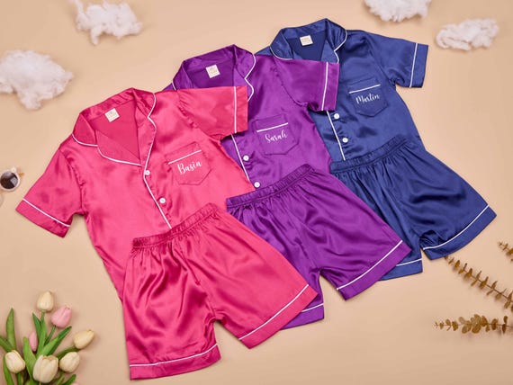 Personalized Kids Pajamas,Kids Personalised Satin PJ's,Silk Satin Name Pyjama,Slumber Party PJ's,Flower Girl Gifts,Junior Bridesmaid Robe