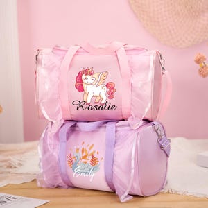 Borsa da viaggio personalizzata per danza classica, borsa da viaggio con nome, borsa da ballo a tracolla con rifiniture in pizzo, ragazza che pratica ginnastica, regalo per il ritorno a scuola, regalo per figlia