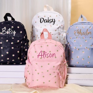 Sac à dos personnalisé pour tout-petit, petit cartable de voyage pour la maternelle, sac à dos avec fleurs brodées, cartable pour tout-petit, sac à dos pour petites filles