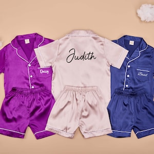 Custom Satin Pajama Set for Kids,Kids Pajamas,Child Sleep Shirts,Kids Satin Shorts Pyjamas,Flower Girl Proposal,Back to School Gifts