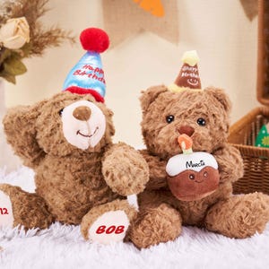 Benutzerdefinierte Name Geburtstag Teddybär, alles Gute zum Geburtstag Teddy-Puppe, Geburtstag Hut Bär, Plüschtier, Neugeborenen Geschenk, Geburtstagsgeschenk, Geschenk für Baby