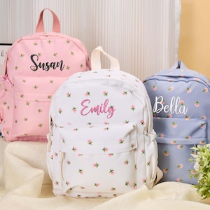 Sac à dos à fleurs personnalisé pour enfants, Cartables de fleurs avec noms, Cartable pour enfants, Sac à broder, Sac à dos pour tout-petits, Cartable, Sac à dos pour enfants