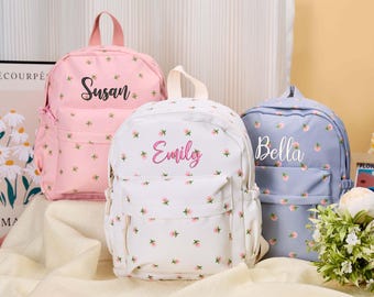 Mochila infantil floral personalizada, mochilas escolares con flores y nombres, mochila escolar infantil, mochila bordada, mochila para niños pequeños, mochila para libros, mochila para niños