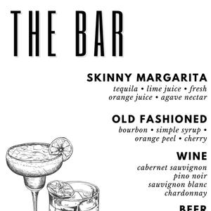 Elegant Editable Bar Menu Template | Stylish Printable Cocktail Sign for Weddings & Events | Custom Drink List