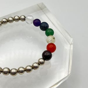 Sterling Silver Beaded Stretch Chakra Bracelet
