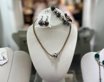 Conjunto de 3 piezas de cristal checo y cristal Swarovski, collar, pulsera y pendientes