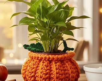 Pumpkin Basket Crochet Pattern PDF | Beginner T-Shirt Yarn Plant Pot Cover | Fall Home Decor