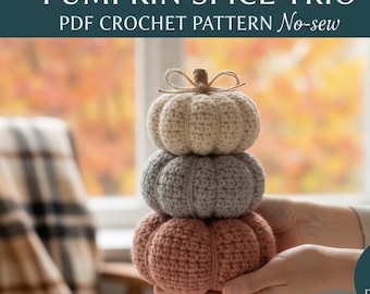 Pumpkin Crochet Pattern PDF, Beginner Amigurumi Pumpkin Trio, Fall Decor Crochet, Thanksgiving Centerpiece, Farmhouse Autumn DIY