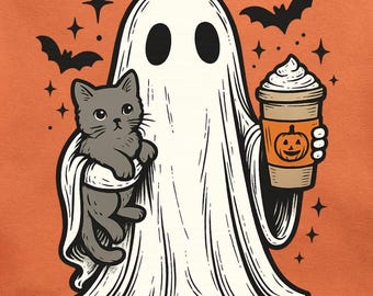 Pumpkin Spice Ghost PNG: Halloween Cat clipart (digitale download)