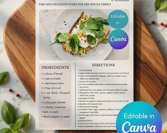 Editable Recipe Card Template Canva, Printable Recipe Book Pages, Minimalist Kitchen Recipe Organizer, A4 Letter Size Digital Download