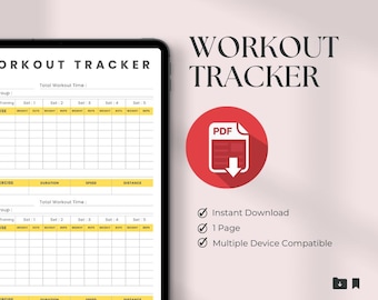 Exercise Tracker Printable PDF - Workout Log Journal Planner - Fitness Gym Training Log - PNG Digital Download Instant