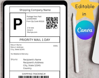 Printable Shipping Label Template, Editable Canva Package Labels 4x6, Small Business Mailing Labels, Avery Compatible Digital Download