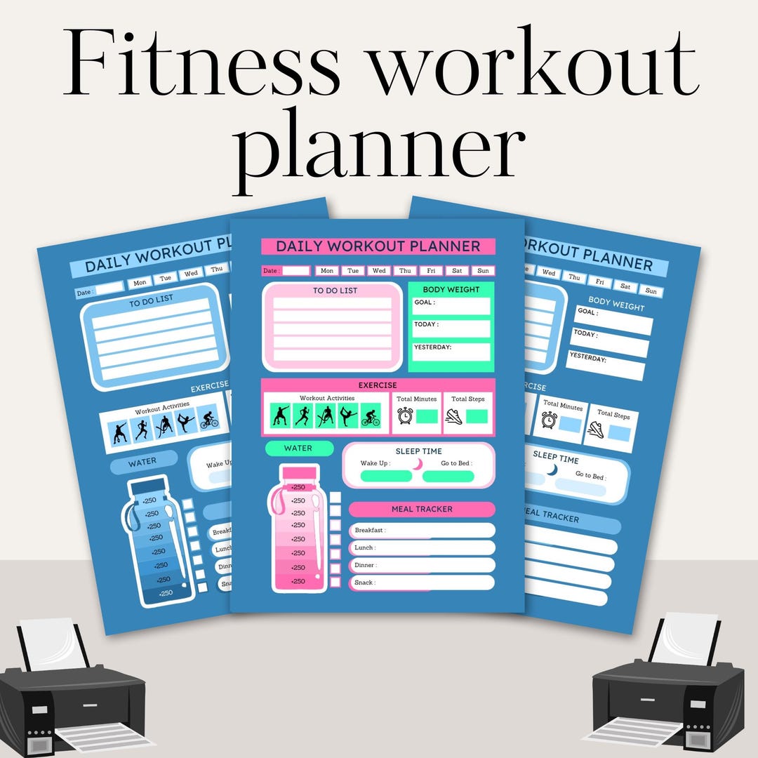 Fitness Workout Planner Printable: Gym Tracker & Exercise Log (PDF ...