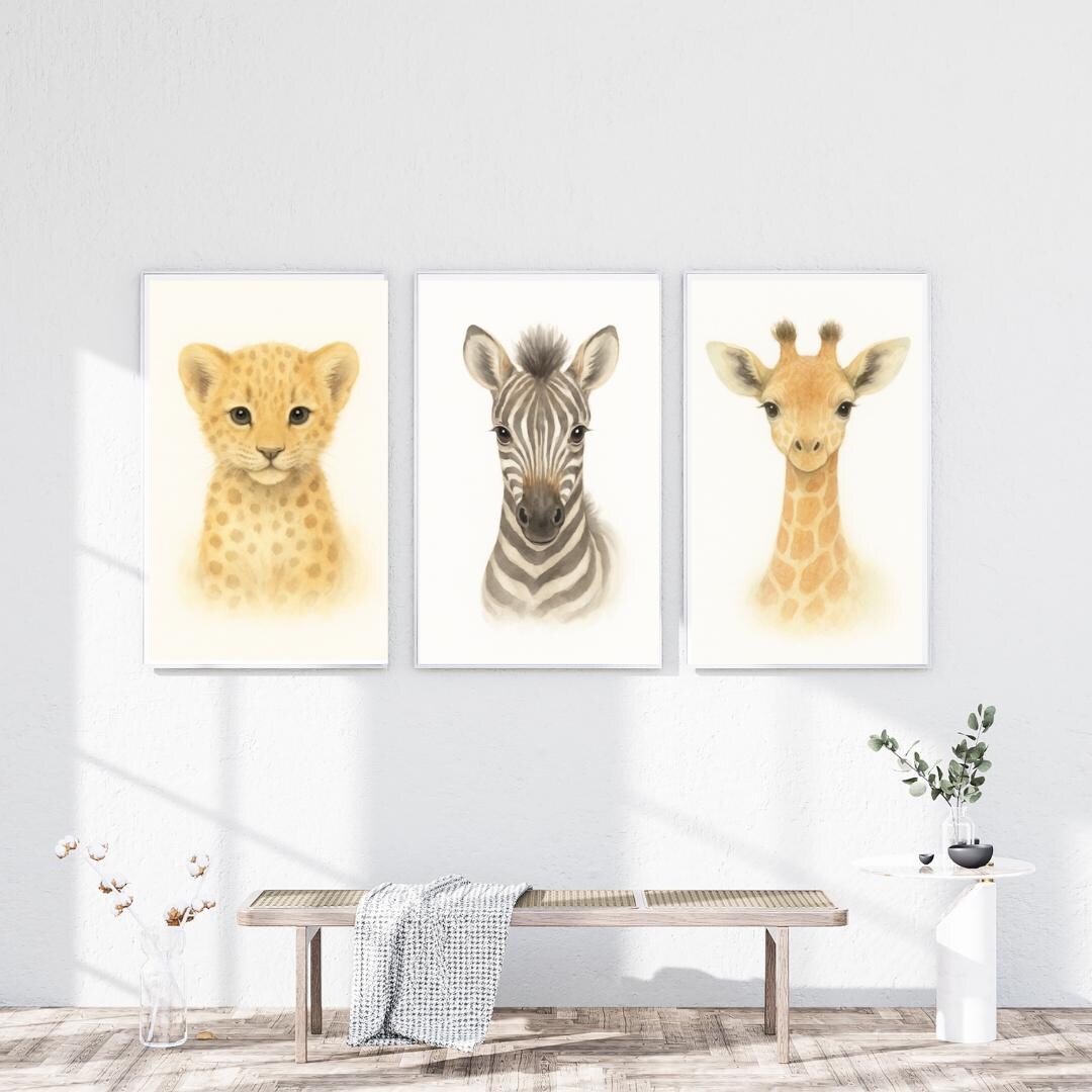 Safari Animal Nursery Prints: Set of 5, Baby Room Decor (digital ...