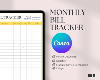 Monatliche Rechnung Zahlung Tracker | Bearbeitbare Canva-Vorlage (Digitaler Download)