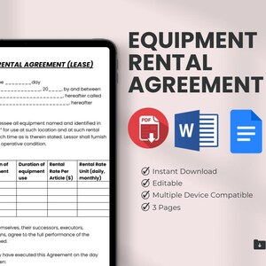 Equipment Rental Agreement Template: Editable Contract (PDF, MS Word, Google Docs)