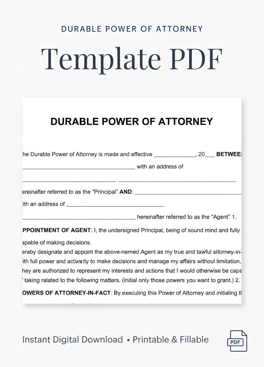 Power of Attorney Template Editable PDF Word, Durable POA Form ...