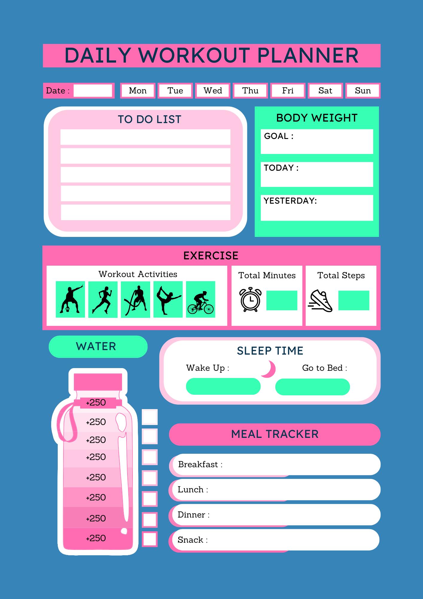 Fitness Workout Planner Printable: Gym Tracker & Exercise Log (PDF ...
