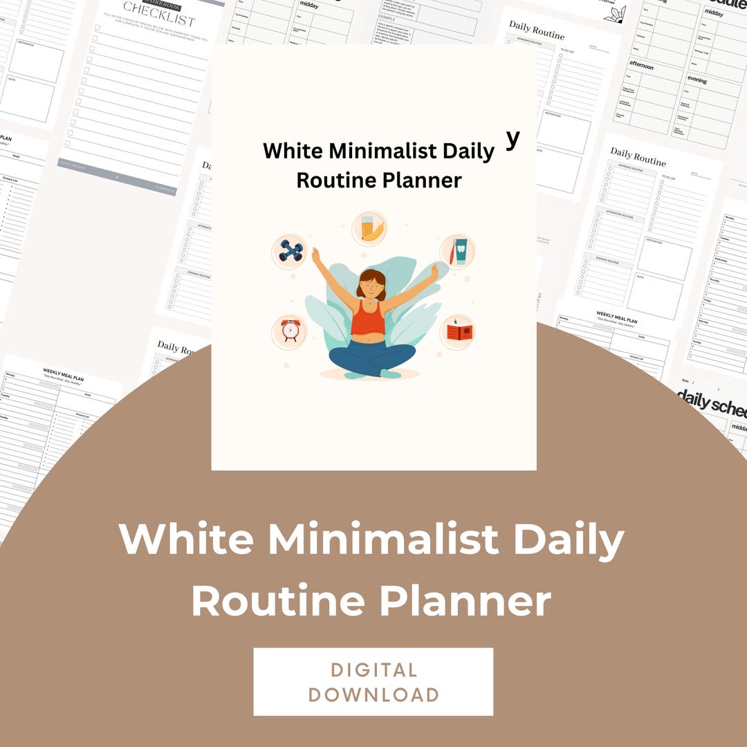 White Minimalist Daily Routine Planner | Undated Digital PDF Planner ...