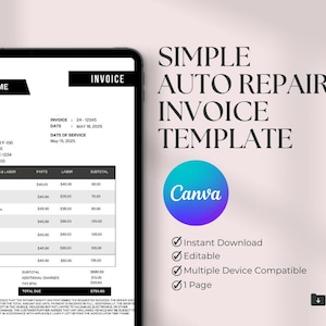 Auto Repair Invoice Template: Customizable Mechanics Bill (Canva Editable, US Letter, Digital Download)