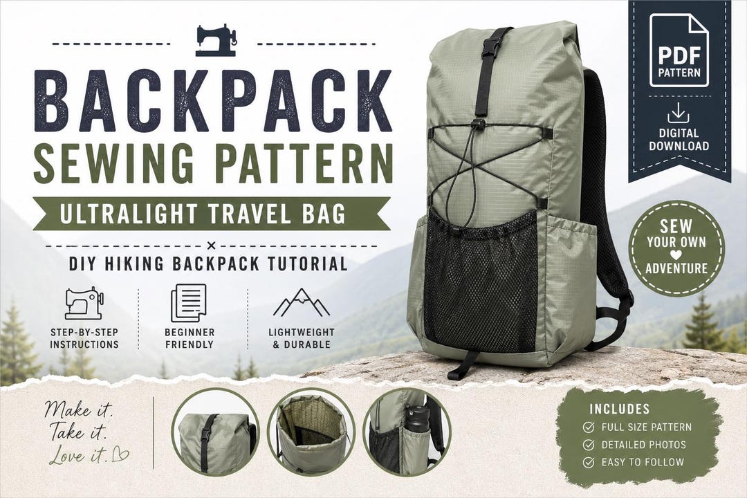Backpack Sewing Pattern PDF - Ultralight Travel Bag Pattern - DIY ...