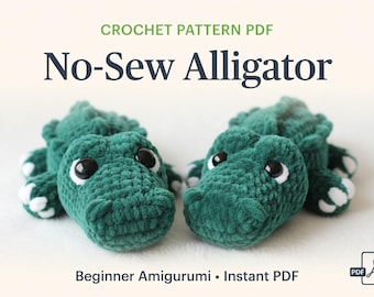 No-Sew Crochet Alligator Pattern PDF | Beginner Amigurumi Plush Toy | Cute Reptile Gift