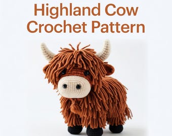 Patrón de crochet amigurumi de vaca de las Tierras Altas (PDF): vaca kawaii, juguete de crochet de animal de granja