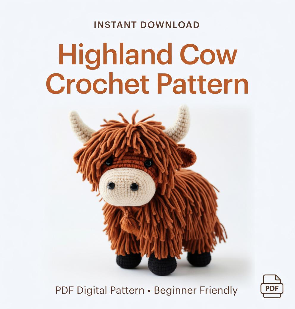 39 Highland Cow Crochet Patterns for Rustic, Fluffy Amigurumi Charm 21 Highland Cow Amigurumi Kawaii Cow