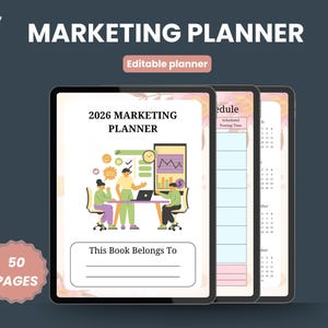 Digital Marketing Planner Journal|Editable Marketing Strategy Workbook|Social Media Content Planner|Business Growth Organizer|Canva Template