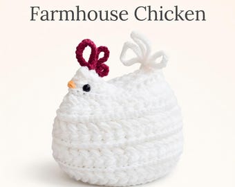 Wzór na kurczaka szydełkowego dla początkujących w formacie PDF | Łatwa pluszowa kura w stylu wiejskim | Dekoracje amigurumi