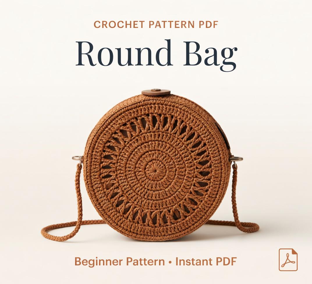 Round Raffia Bag Crochet Pattern PDF - Boho Circle Purse Tutorial ...