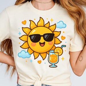 American Kawaii-Style Smiling Sun USA PNG, 4th of July Clipart, Summer Sun Cartoon, Orange Juice                             Shirt Download