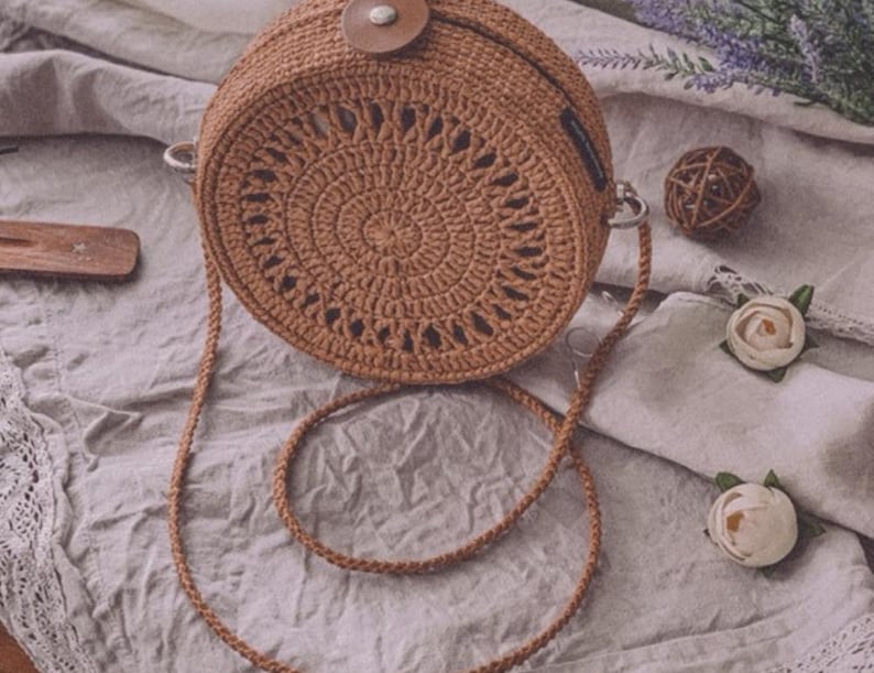 Round Raffia Bag Crochet Pattern PDF - Boho Circle Purse Tutorial ...