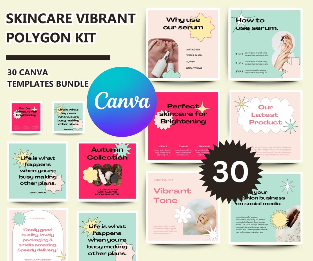 Skincare Social Media Kit: Vibrant Canva Templates for Beauty Brands ...