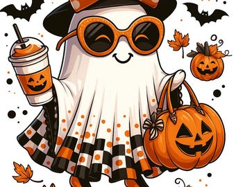 Funny Ghost Pumpkin Halloween PNG: Bougie Clipart (Digital Download)