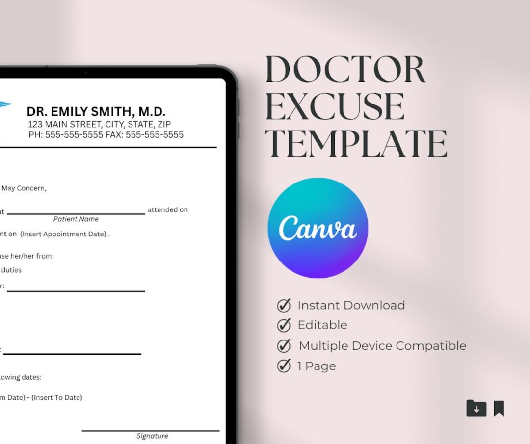 Editable Doctor Excuse Template: Medical Note for Work/school (canva ...