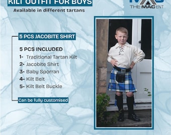 5 Pcs Kilt Set for Kids | Traditional Highland Kilt in various Tartans and Accessories