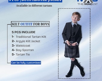 5 Pcs Kilt Set for Kids | Traditional Highland Kilt in various Tartans and Accessories