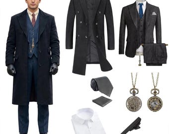 Custom Tweed 3 Piece Suit with Long Wool Overcoat | 1920s Vintage Gangster Costume | Wedding Groom Attire