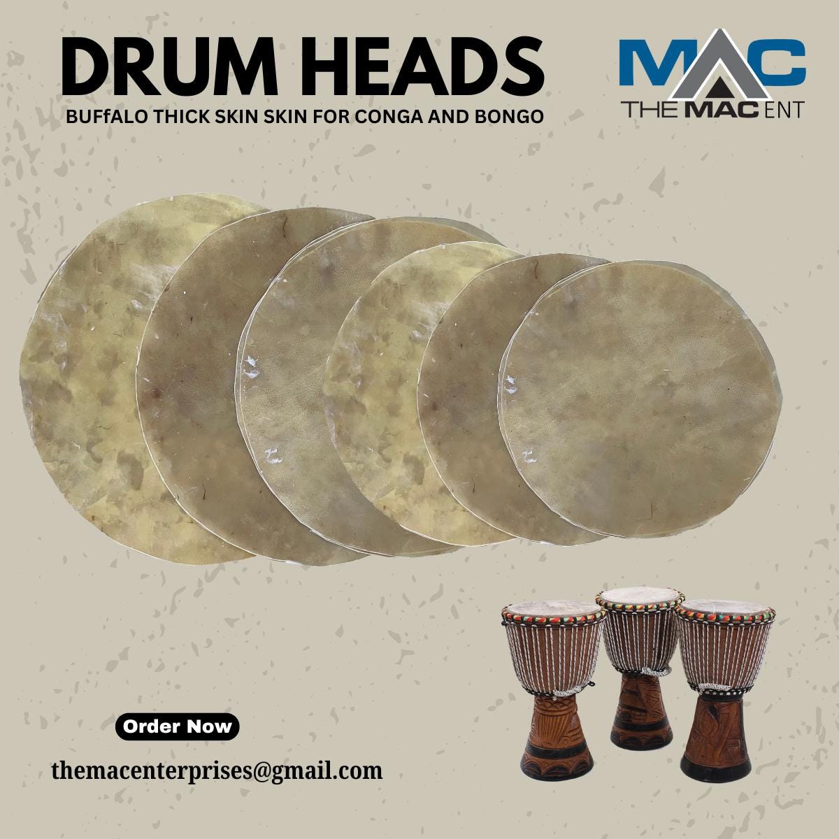 2-Pack Faux Buffalo Leather Drum Head Skins - 12.2 Inch, Clear & Durable Sound For African Drums, Bongos & Hand Drums