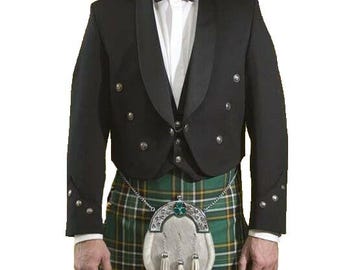 Chaqueta irlandesa Brian Boru con chaleco de 3 botones / Chaqueta de lana con rombos para kilt / Chaqueta de boda para hombre